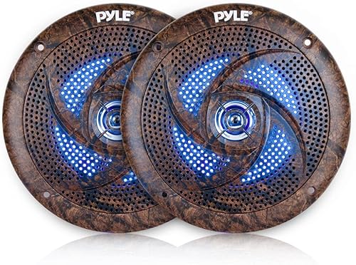 Pyle PLMRLE64DK - Par de altavoces delgados de perfil bajo con luces LED integradas, estilo camuflaje, 6.5 pulgadas (240 W) (par)