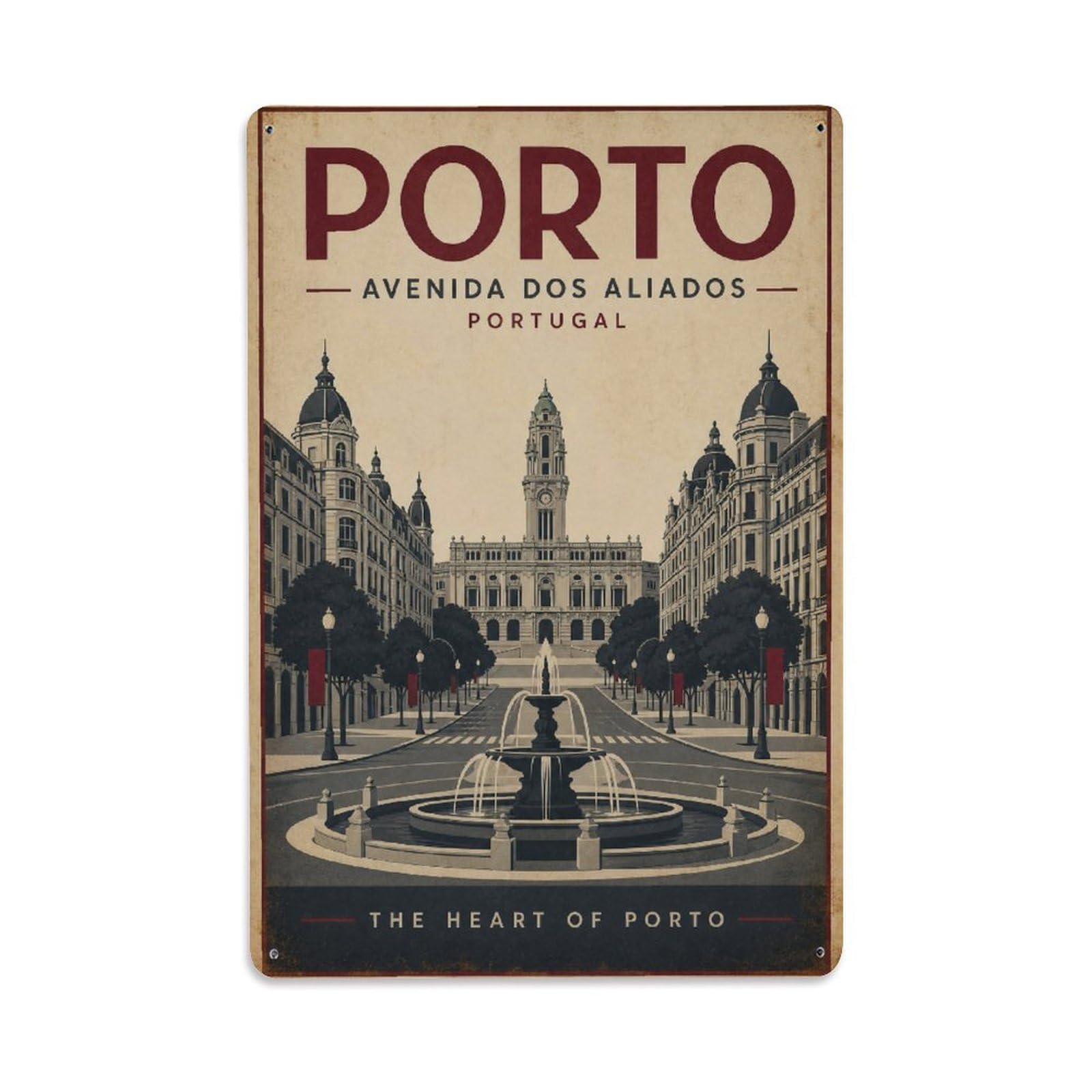 Metal Tin Sign Vintage Travel Aliados Portugal