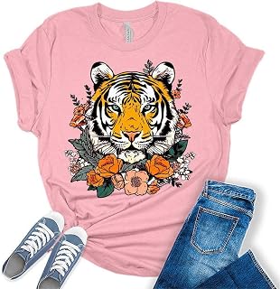 Womens Tiger Shirts Cute T-Shirt Short Sleeve Tops Summer Crewneck Graphic Tee