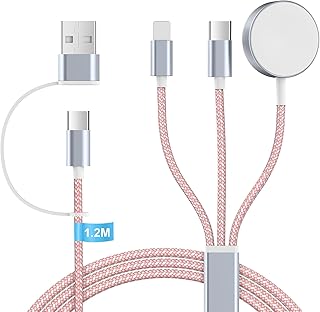 Charging Cable for Apple Watch and iPhone Charger - 3 in 2 Charging Cable Charging Station for iWatch Series, 120 cm USB C Fast Charging Cable for iPhone 15/14/13/12/11/iPad/AirPods, (Pink)