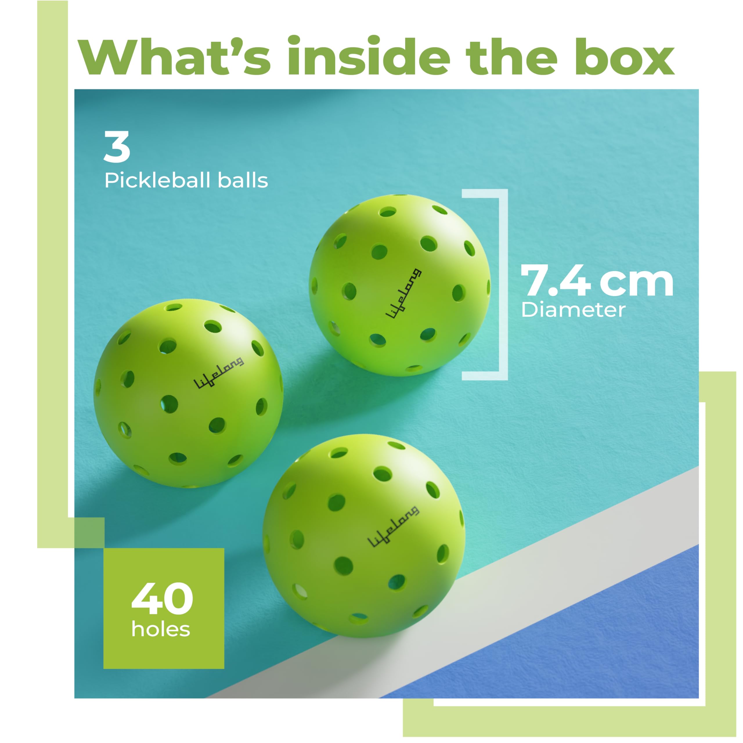 Lifelong Pickleball Balls with 40 Holes Durable Pickleball Balls for All Pickleball Paddles &amp; All Skill Levels (Pack of 3)
