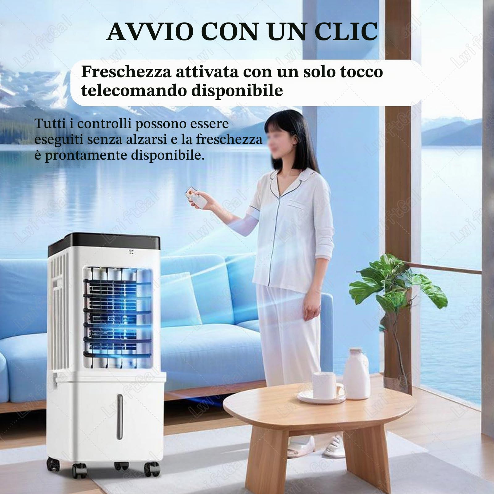 Pinguino Condizionatore, Raffrescatore, Condizionatore Portatile, 3 velocità, 3 modalità E Telecomando, Serbatoio dell'Acqua da 15 Litri