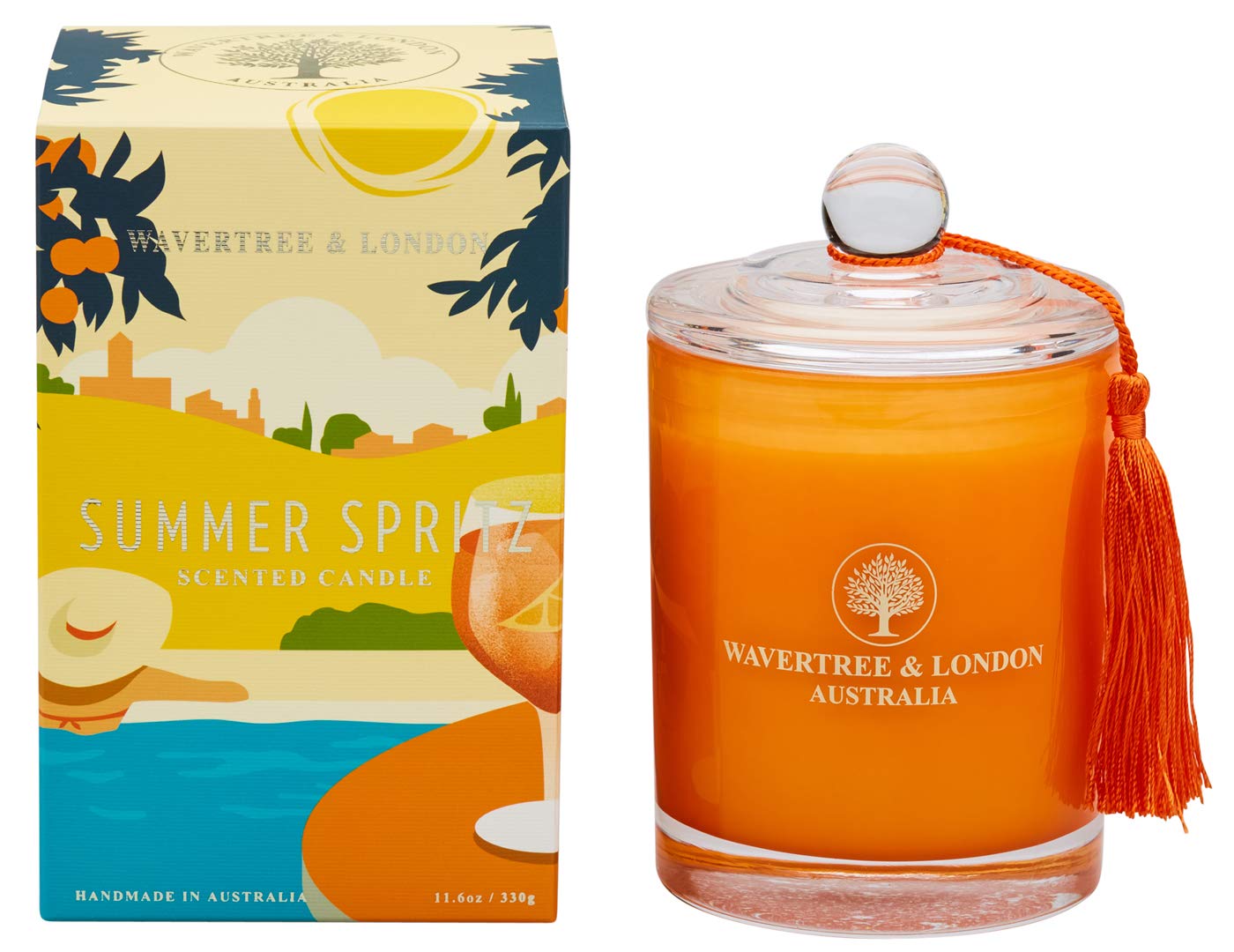Wavertree & London Vela de cera de soja orgánica Summer Spritz | Velas de cera de soja natural pura y no tóxica, 100 % mecha de algodón, triple aroma, vertida a mano en Australia, 60 horas de tiempo