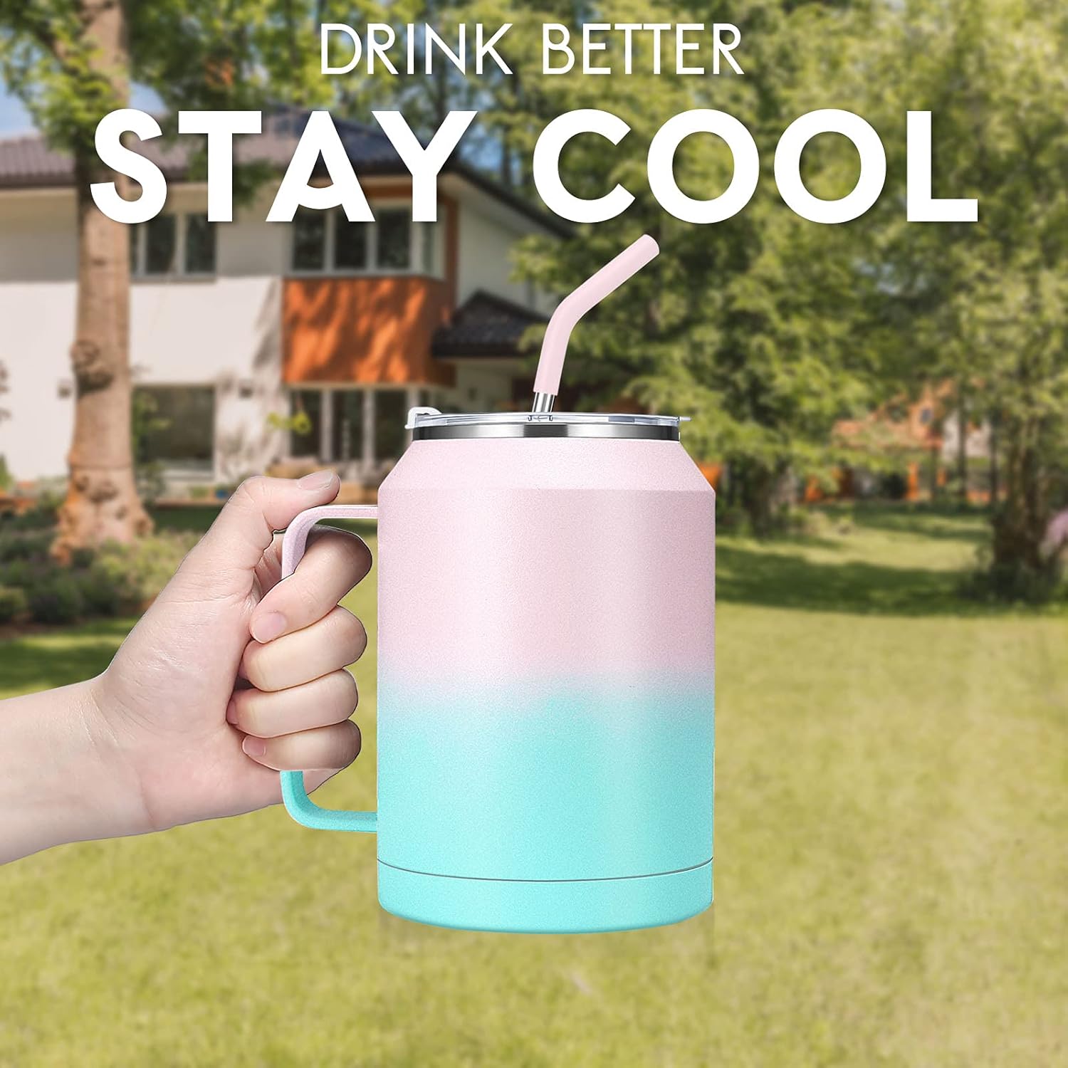 Zenbo 50 oz Mug Tumbler – Stainless Steel Vacuum Insulated Mug with Handle,Lid and Straw,Keeps Drinks Cold up to 36 Hours – Sweat-Proof Body, Dishwasher Safe - Image 6