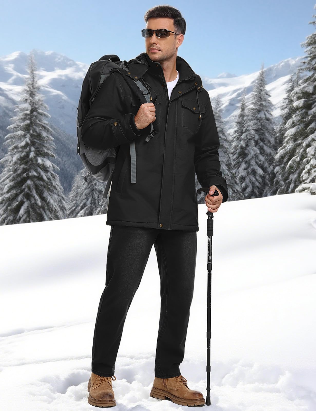 Xnova Chaqueta Hombre Invierno Abrigos Cálido Forro Polar Algodón Parka con Capucha Desmontable Chaqueta Militar Termica Cazadora Entretiempo Trabajo con Bolsillos Múltiples