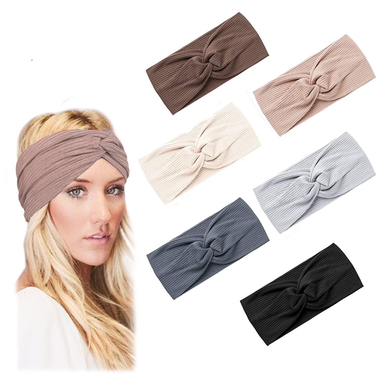 FUNOWN 6Pcs Stretchy Headbands for Women，Headwraps for
