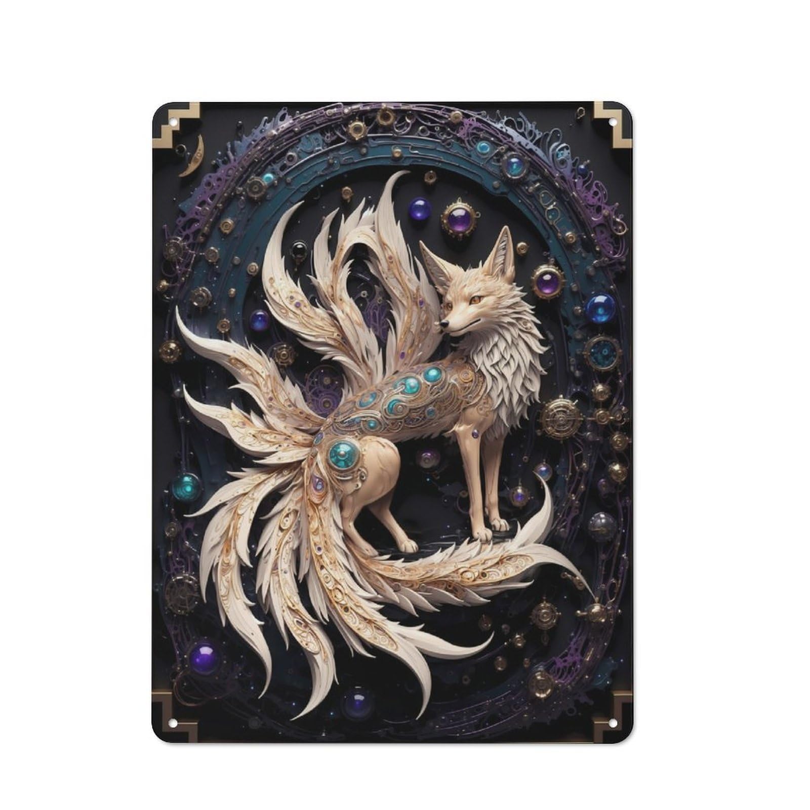 Retro Metal Sign with Legend Nine Tailed Fox Design 40x30cm, Weathered Look Shed Wall Plaque for Garage, Workshop, Shed Or Utility Room