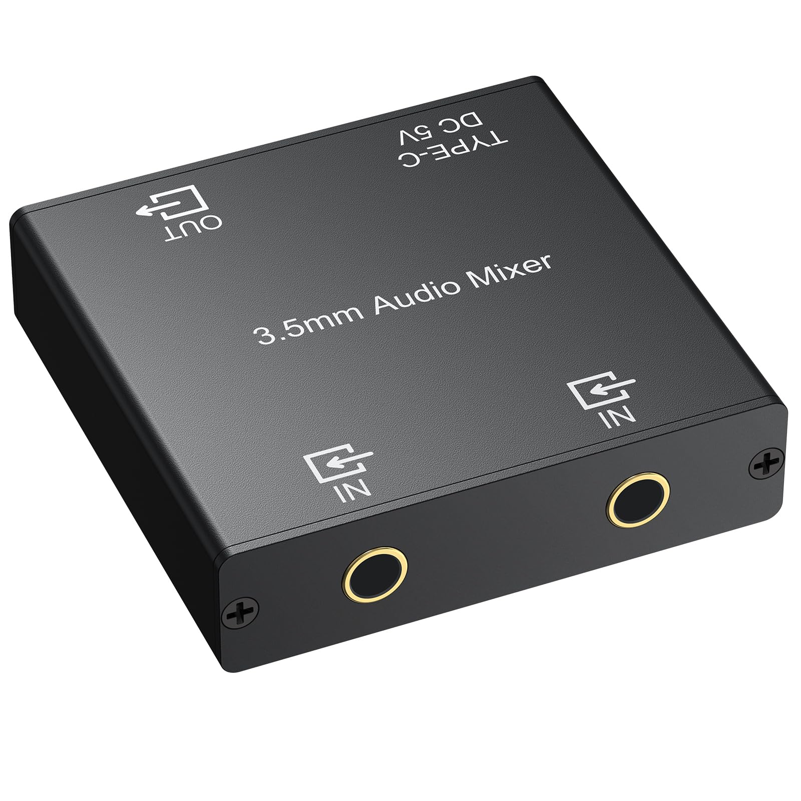 CAMWAY 2-Channel 3.5mm Audio Mixer, Active Stereo AUX Mixer with USB-C Power