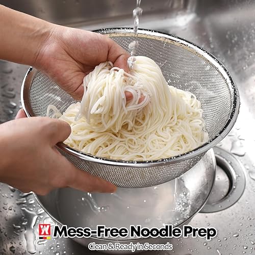 Miniatura 5 de Juego de tazón de acero inoxidable y colador de 3 patas, canasta de cocina multiusos con colador de malla fina, cuenco para mezclar ensalada con