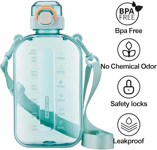 Miniatura 2 de Botella de agua plana de 25 onzas, botella de agua cuadrada portátil sin BPA, a prueba de fugas, botellas de agua delgadas para bolso, viajes,