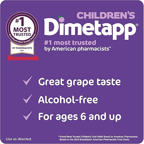 Miniatura 5 de Children's Dimetapp Medicina para el resfriado y la tos, antihistamínico, secreción nasal, estornudos, picazón, ojos llorosos, sabor a uva, sin