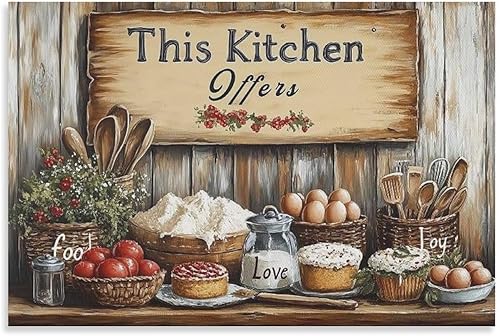 Miniatura 8 de Arte De Pared De Cocina De Campo, Impresiones En Lienzo Enmarcado, Utensilios De Cocina Y Alimentos, Pintura Rústica De Granja, Cocina, Comedor,
