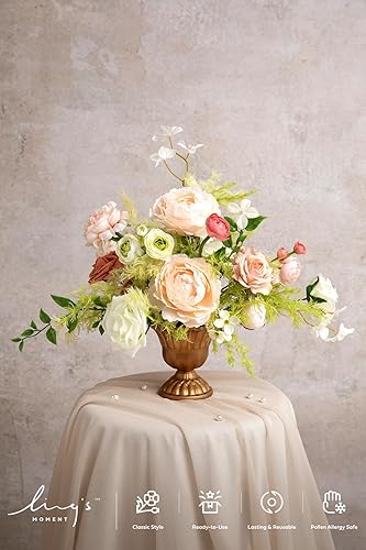 Ling's moment Caja de Flores Falsas, Tallos de Follaje Artificial Falso Rosas de Espuma Peonía de Seda Ranúnculo Flor de Tela para Centros de Mesa