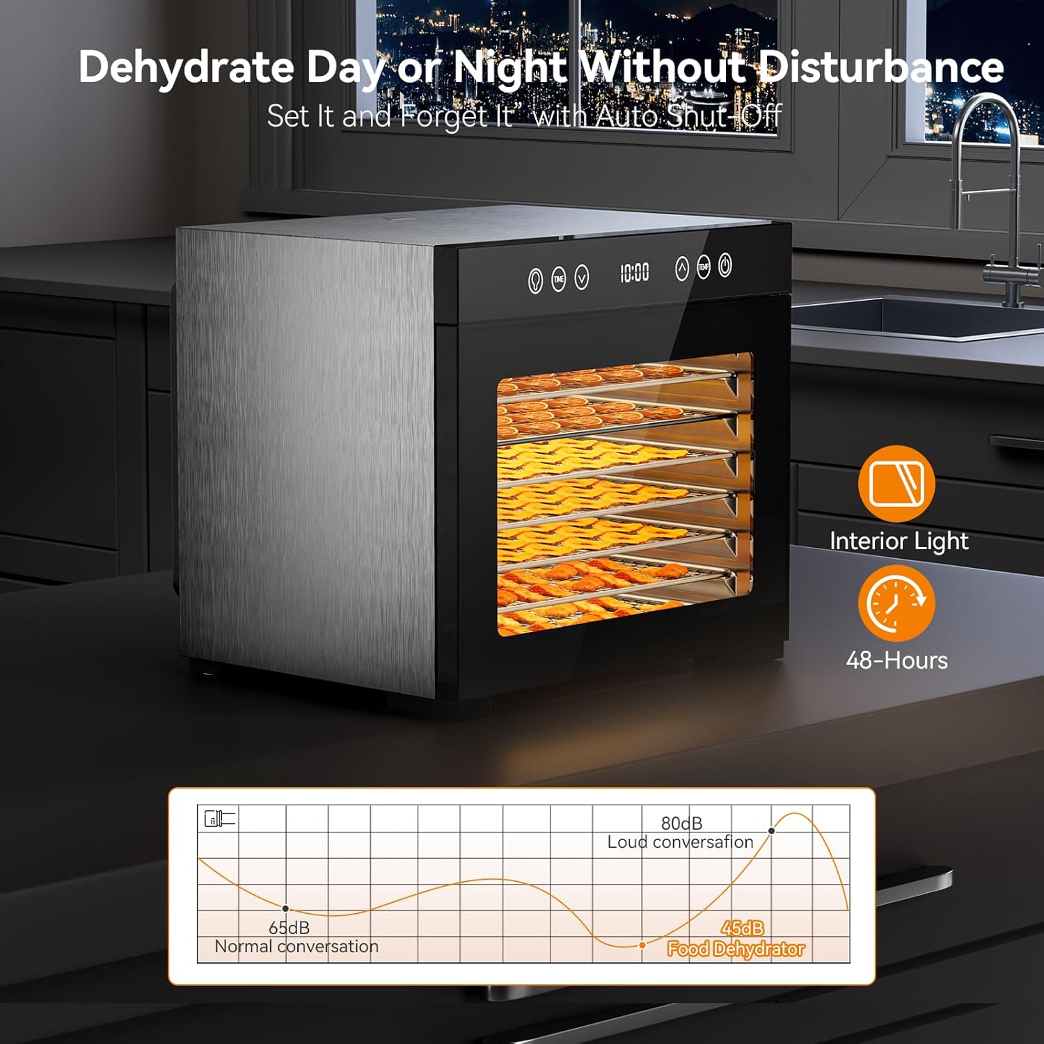 Food Dehydrator Machine with 8 Stainless Steel Trays, 650W Powerful Motor, Adjustable Temperature & 48-Hour Timer for Jerky, Fruits, Herbs, Dog Treats - Quiet Operation