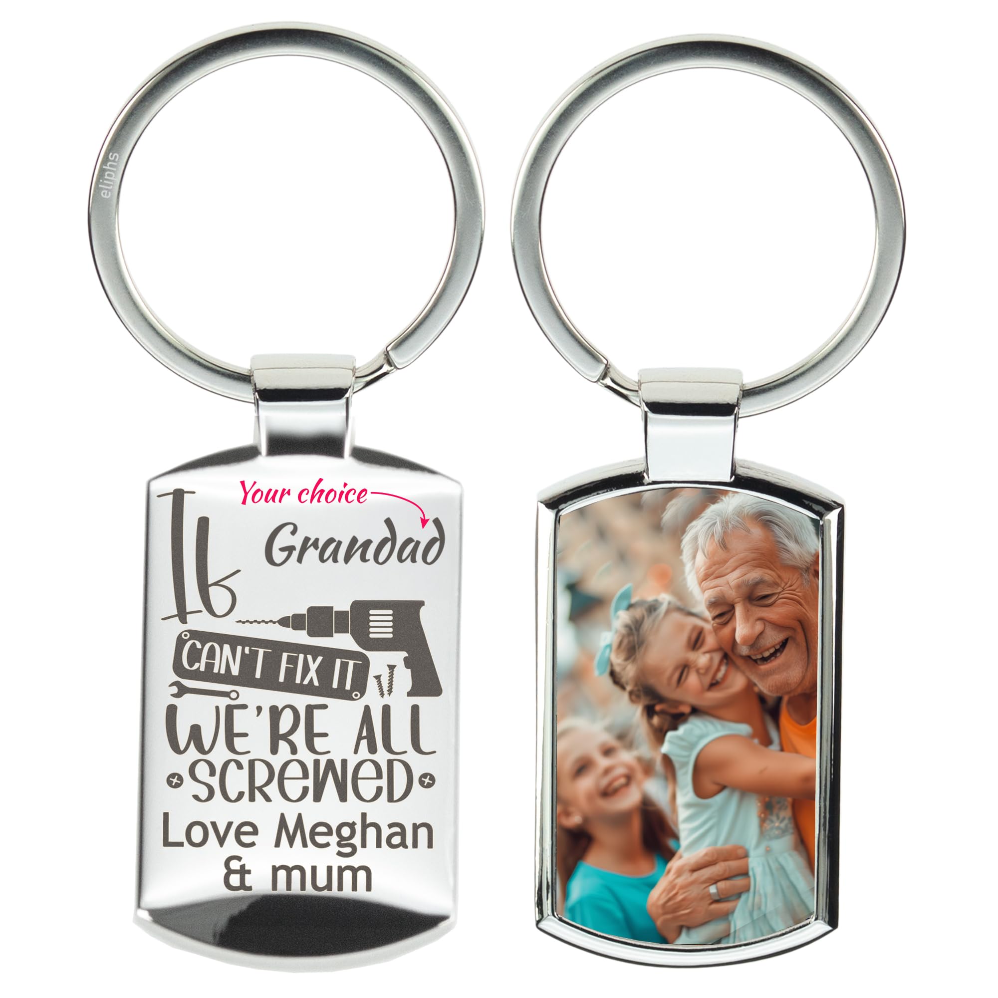 Eliphs Unisex Infant Dad Cant Fix It Template Personalised Dad Keyring Fathers Day Gif From Daughter Daddy First Key Chain From Baby Custom Photo Engraved Daddy's Little Girls Keepsake Dada Grandad Uncle Keychain Birthday