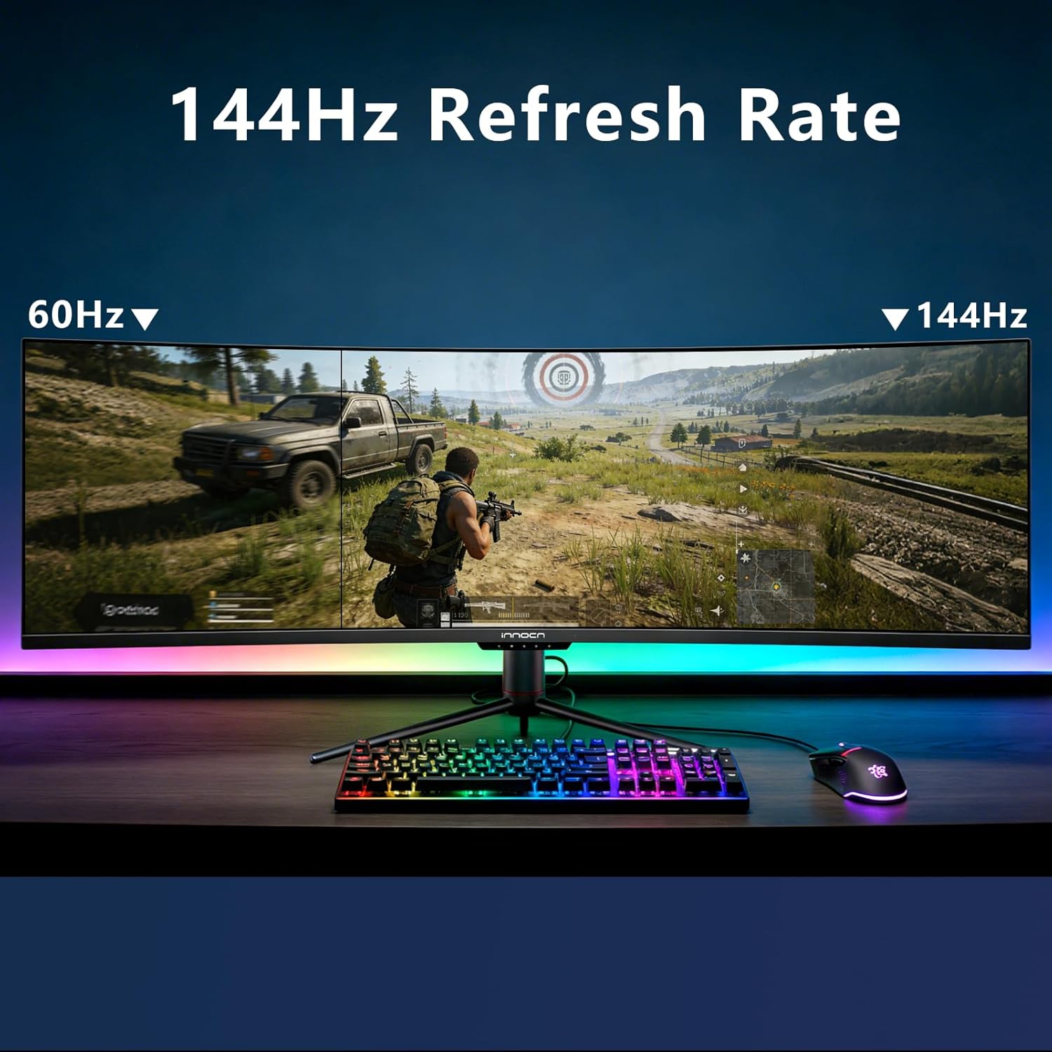 INNOCN Ultrawide 49" Curved 3840 x 1080P 144Hz 32:9 Monitor, Screen Split PIP PBP for Workflow/Gaming, R1800, 99% sRGB, HDR400, USB C, DisplayPort, HDMI, Speakers, Adjustable, Black (HDMI+DP Cable)