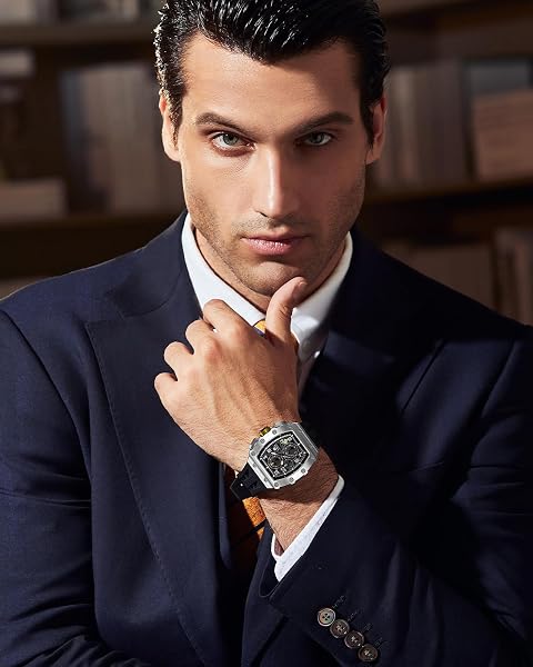 TSAR BOMBA TSAR BOMBA Mens Watches Quartz Watches for Men Waterproof 50M Analog Luxury Tonneau Watch Chronograph Calendar Date Men’s Dress Business Work Watch Large Square Face Wristwatch in use