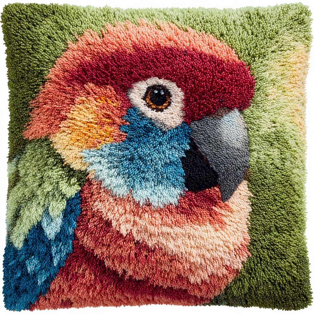Taxpy Latch Hook Cushion Kits, Animal Parrot Pillow Case Cushion Rug Cover DIY Needlework Embroidery Kits Handmade Hook Set 43x43cm