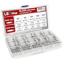 250 Pcs Ledvillage Glass Tube Fuse Assorted Kit 5x20mm & 6x30mm Fast-Blow Fuses 2A30A Ideal for Electronics, Appliances, Automotive, and DIY Repairs
