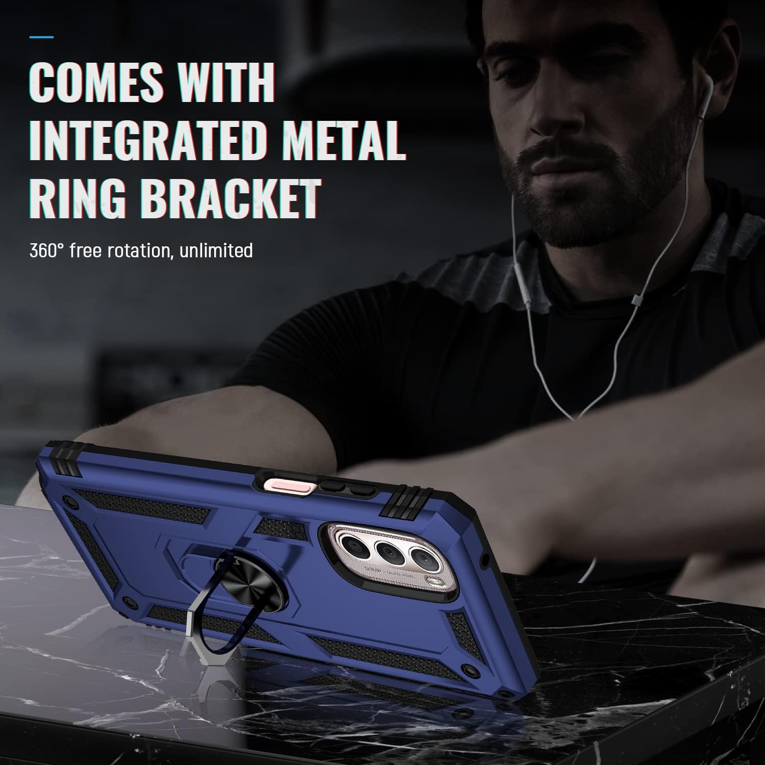 Military Grade Drop Impact for Moto G Stylus 5G 2022 Case 360 Metal Rotating Ring Kickstand Holder Armor Heavy Duty Shockproof Case for Motorola Moto G Stylus 5G 2022 Phone Case (Blue)