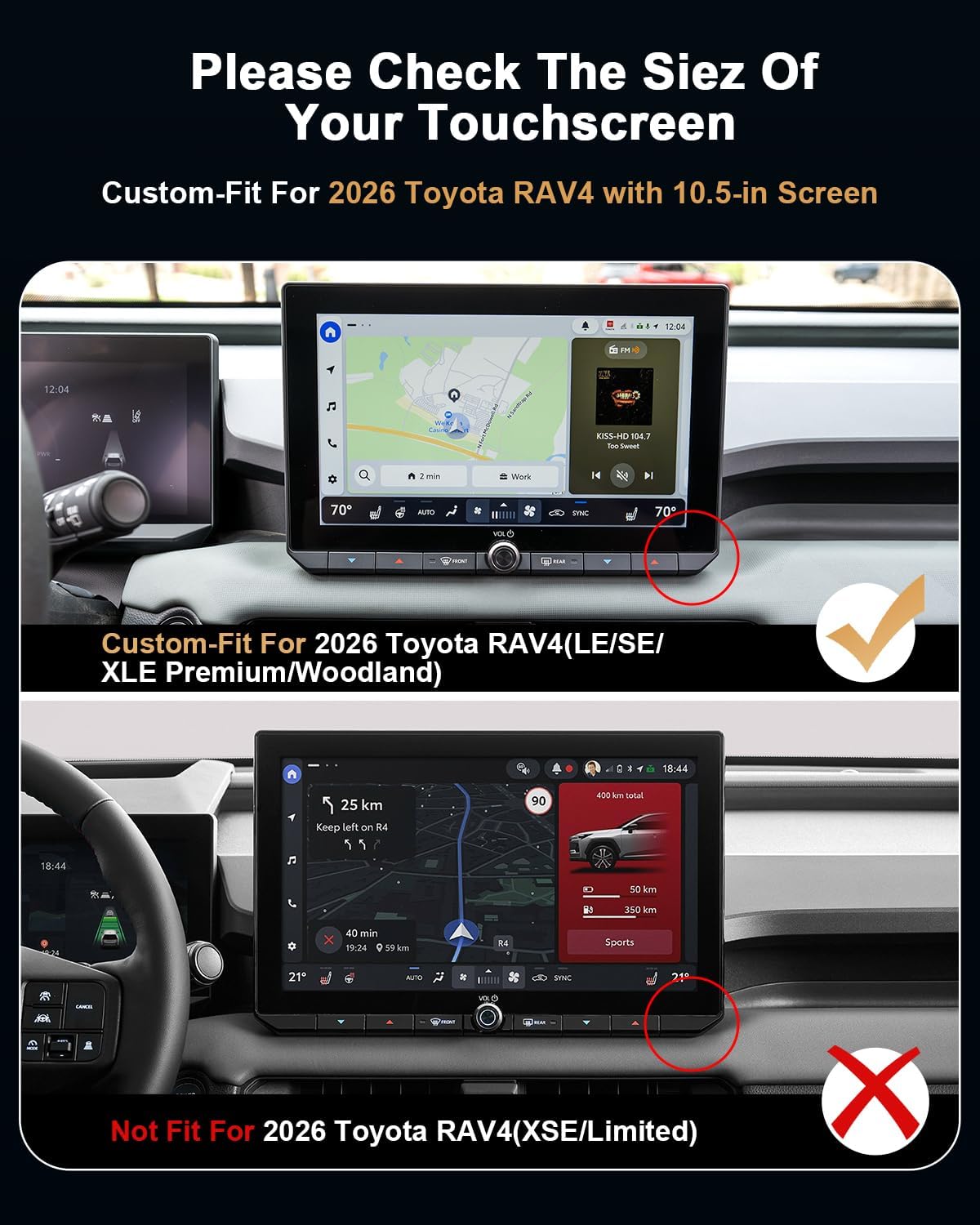 Matte Screen Protectors For 2026 Toyota RAV4 - [12.3-Inch Instrument + 10.5-Inch Touchscreen] - 9H Hardness Matte Tempered Glass Film For 2026 RAV4(LE/SE/XLE Premium/Woodland) Accessories Anti Glare