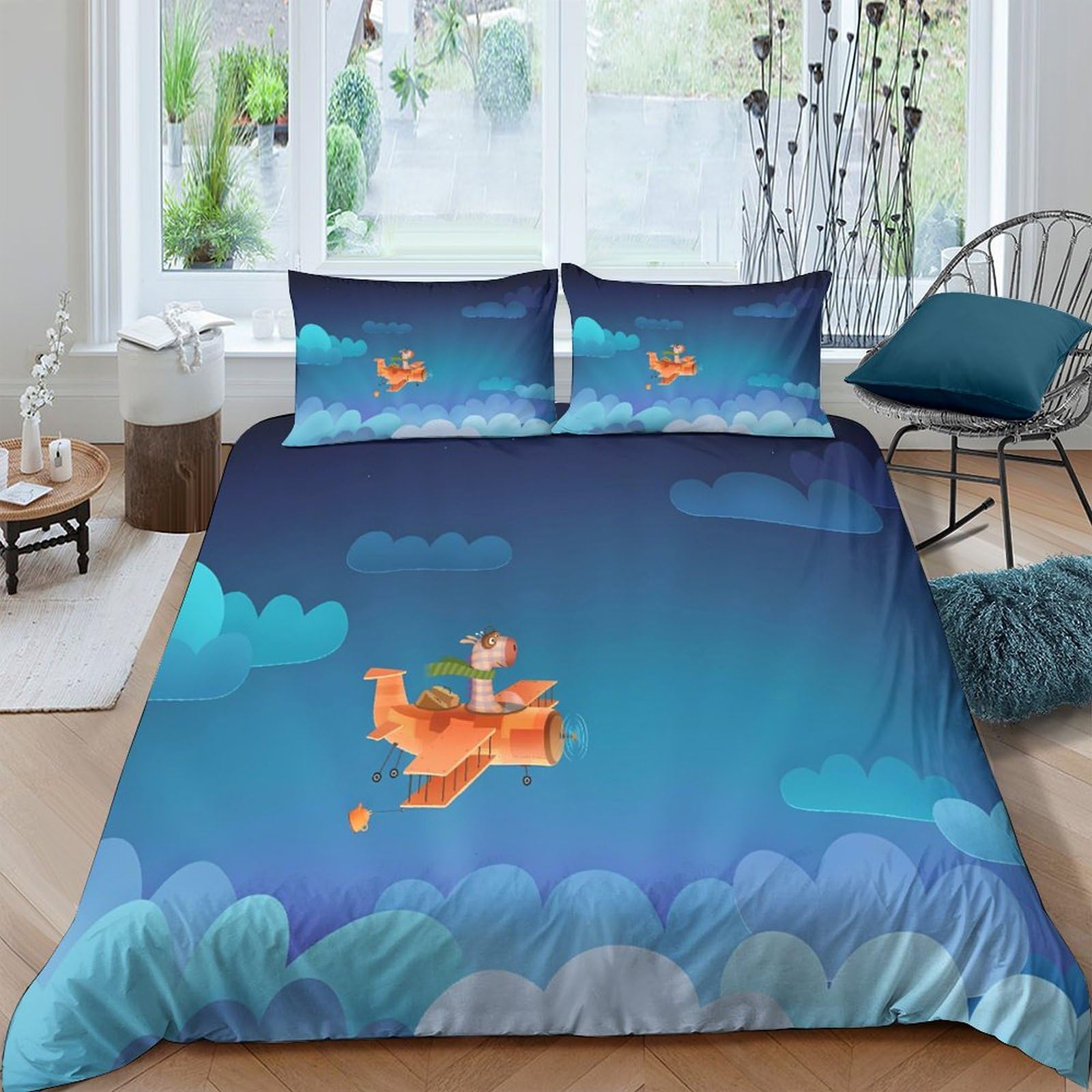 Housse de couette avec fermeture à glissière motif girafe imprimé 3D lit 2 places
