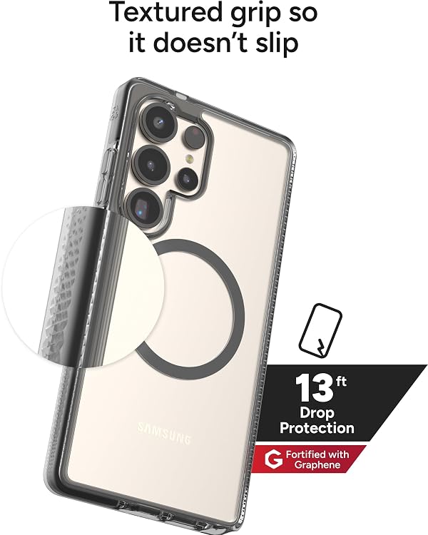 ZAGG Santa Cruz Snap Samsung Galaxy S25 Ultra Case - Slim, 13ft Drop Protection, Fast Wireless Charging Compatible, Graphene Strength, 70% Recycled Material, Anti-Scratch, Secure Grip, Clear, Black by ZAGG - Used condition - Image 3