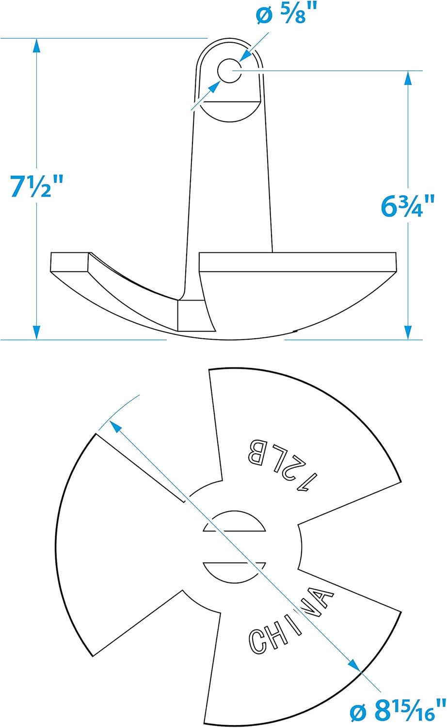 Seachoice River Anchor, Black Vinyl Coated Cast Iron, 12 Lbs.