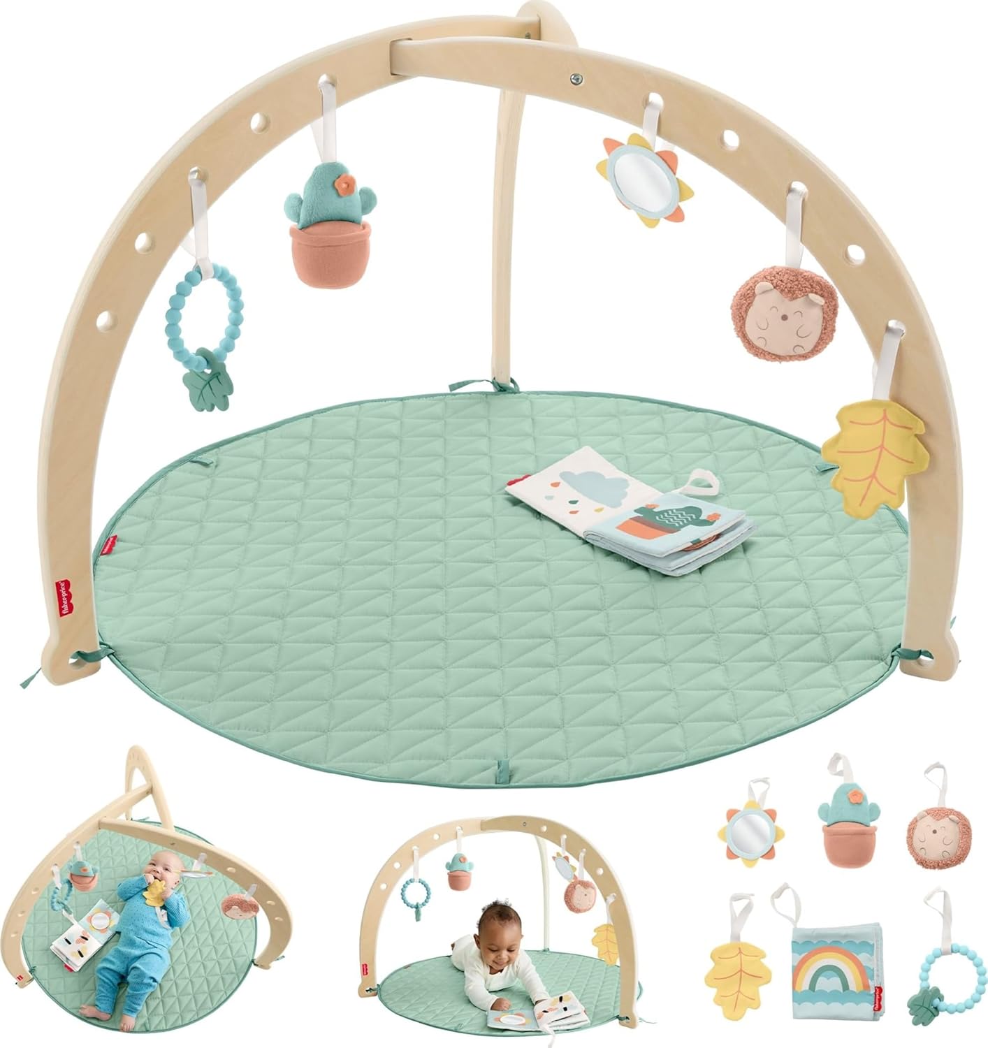 Fisher-Price Wood Baby Playmat Lay & Play Deluxe Activity Gym with Wooden Frame & Tummy Time Sensory Toys for Newborns 0+ Months