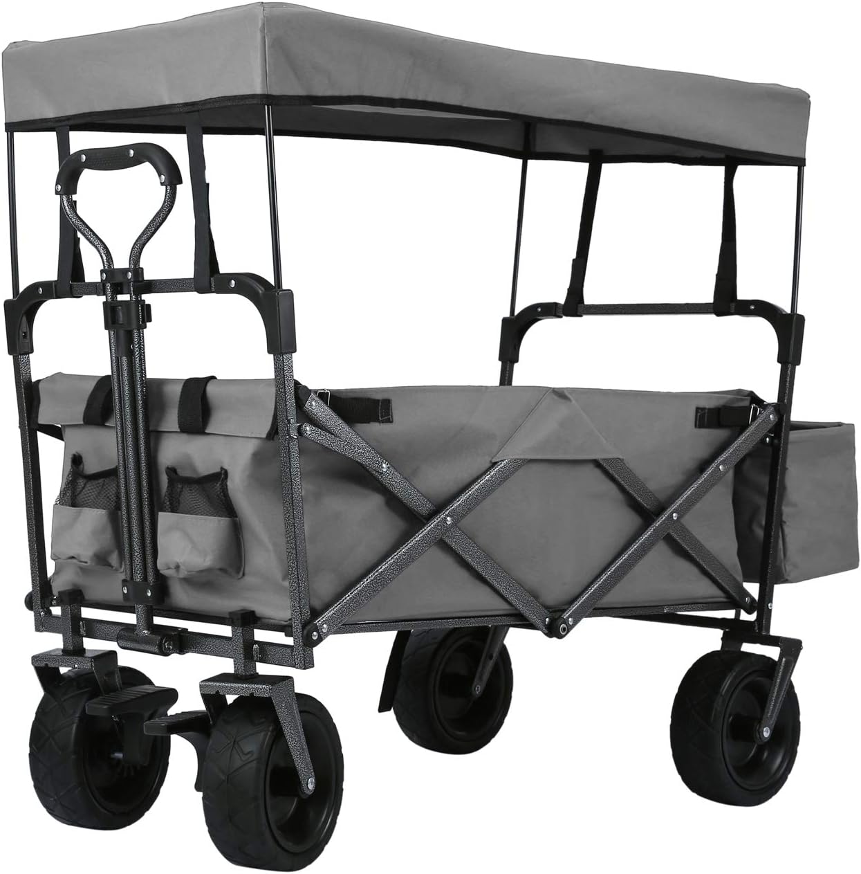 EXTEC Folding Stroller Wagon Collapsible with Canopy with Brakes Outdoor Sport Baby Trolley Garden Utility Shopping Travel Beach Wagon/Cart - Easy Setup NO Tool Needed (Grey)