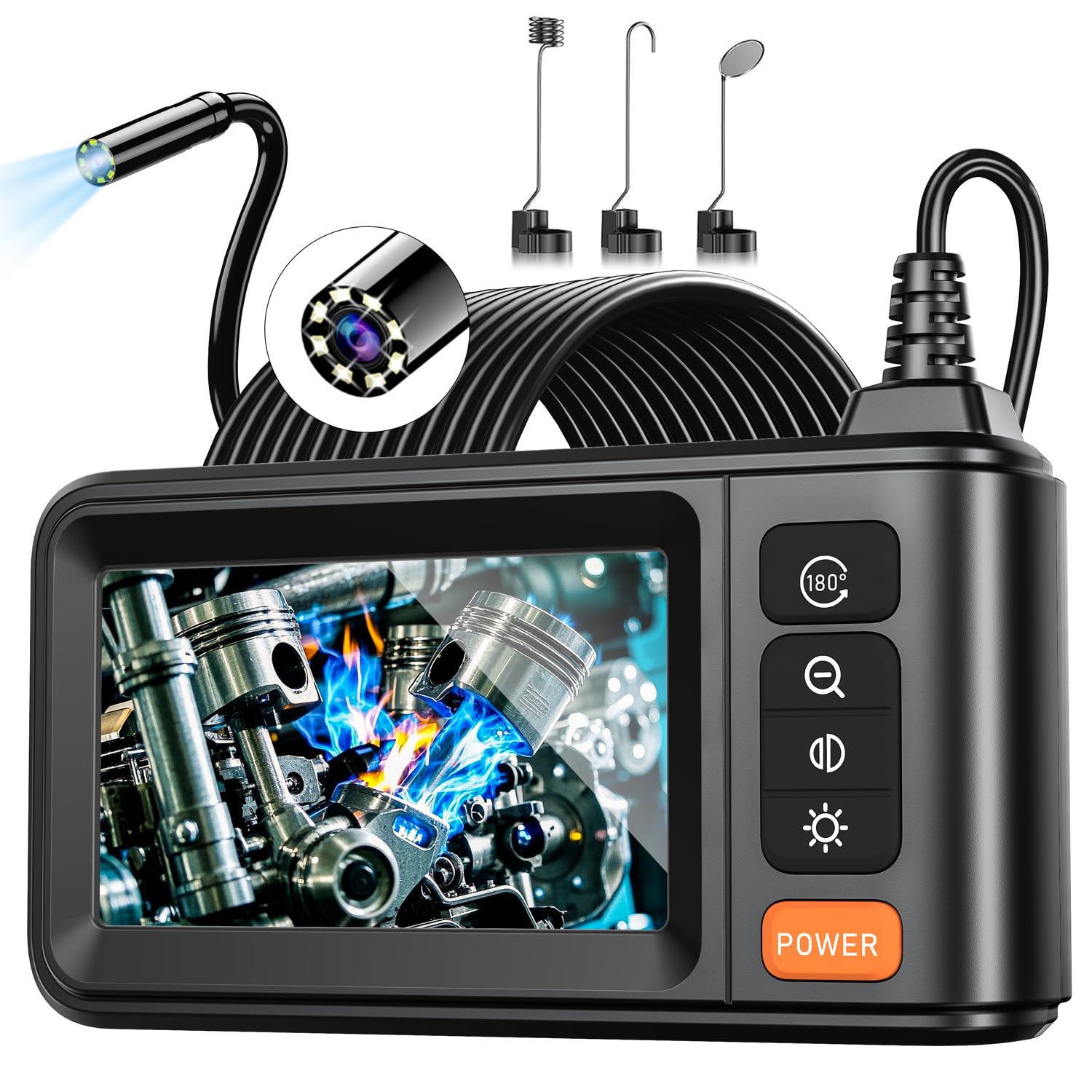 SKYBASIC Borescope Endoscope Camera with Light, 4.3" Screen HD Sewer Camera Waterproof Snake Hold Borescope Inspection Mechanic Tools with 8 LED Lights, 16.5FT Semi-Rigid Cable, Gadgets for Men, Black