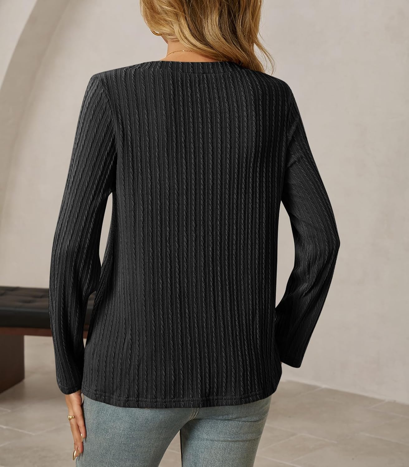 Cicy Bell Womens Long Sleeve Tops Trendy V Neck Ribbed Lightweight Shirts Dressy Casual Loose Fit Blouses - Image 2