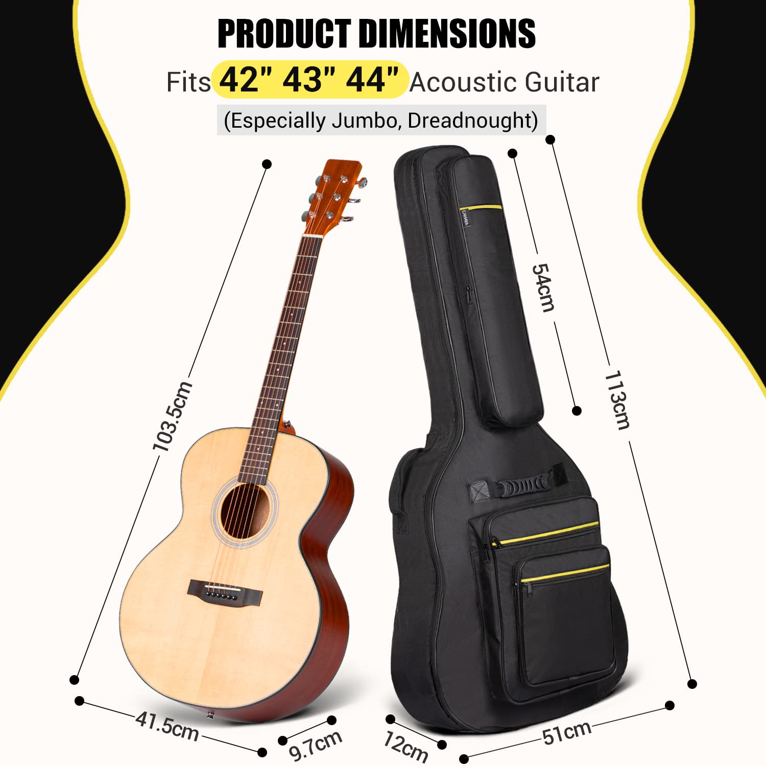 CAHAYA Funda para Guitarra Acústica Jumbo Dreadnought 42/43/44 Pulgadas Estuche Guitarra con 2 Formas de Transporte