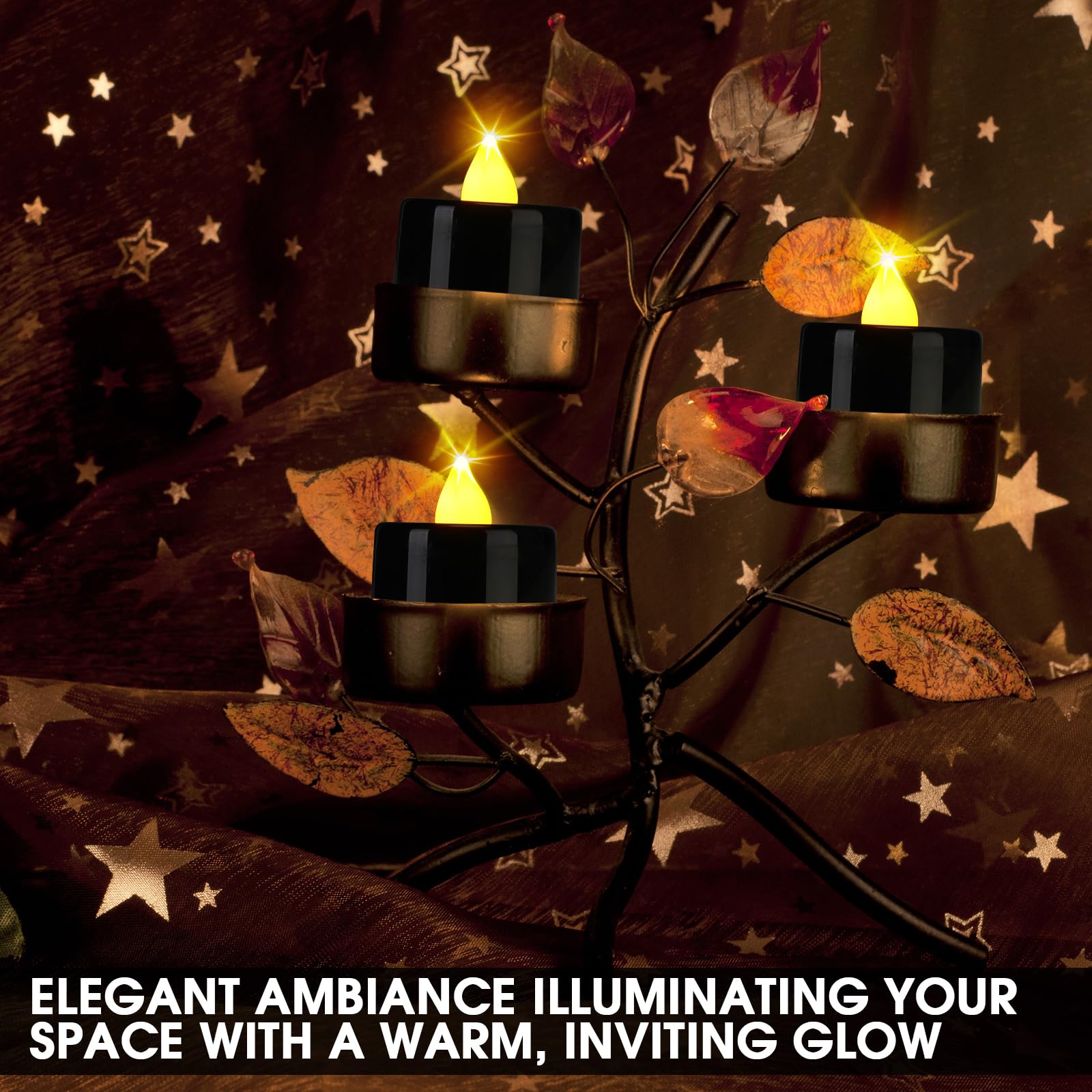 Coume Confezione da 72 lumini senza fiamma, senza fiamma, senza fiamma, LED a batteria, per il giorno più dolce, anniversario, notte romantica, luna di miele, decorazione da tavolo (nero)