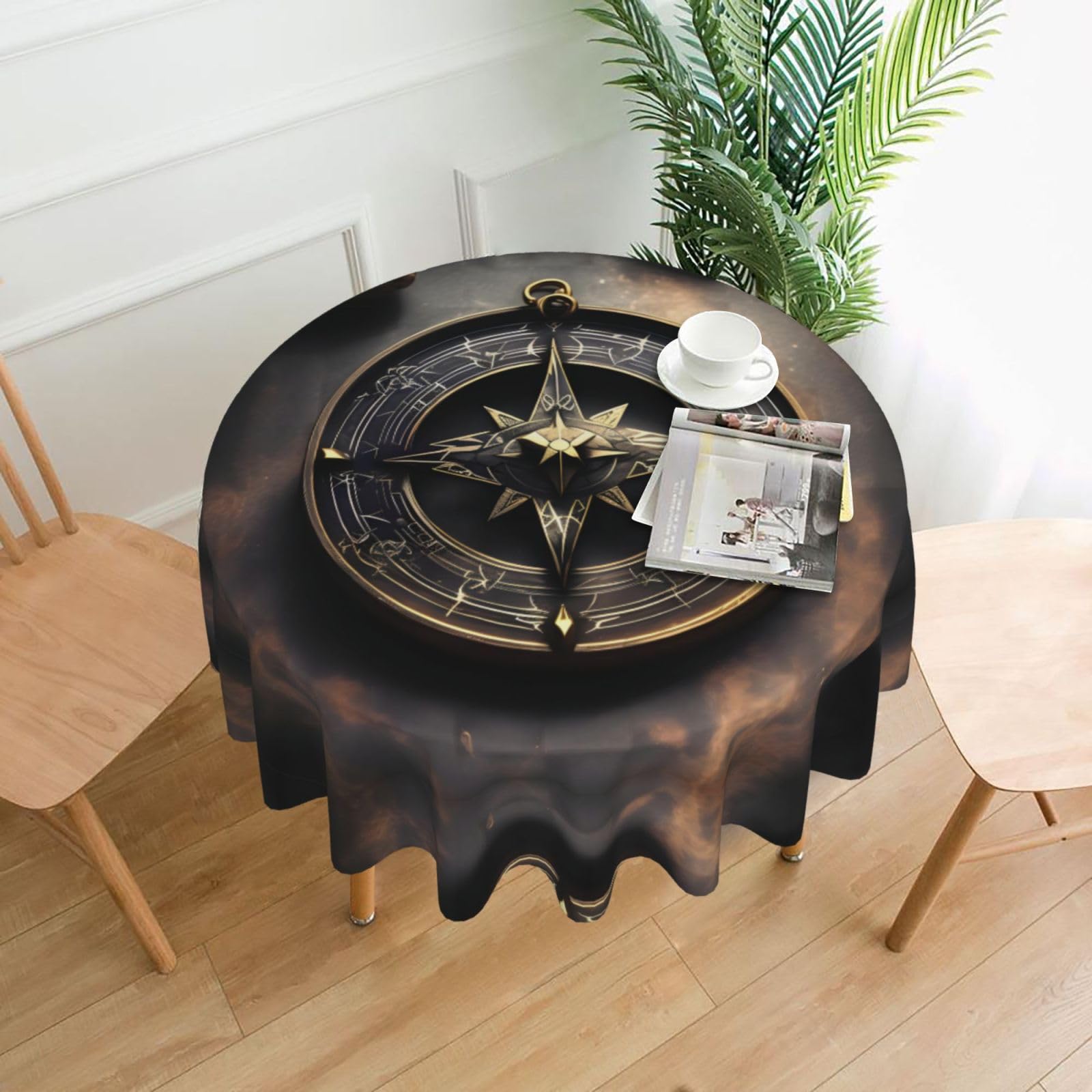MROWYC Magical Design Norse Runes Compass Printed Practical Round Tablecloth, Durable, Suitable for Home, Restaurant, Hotel, Gathering, and Decorative Table Covers