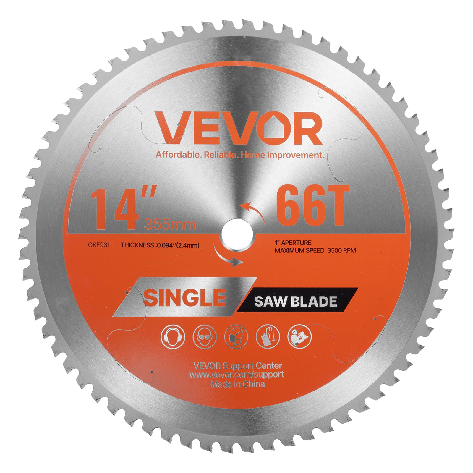 VEVOR Lame de scie circulaire, Ø 355 mm, lame de coupe pour scie circulaire, 66 dents alliage, arbre 25,4 mm, finition soignée, avec évents de chauffage antibruit, pour couper aluminium, acier, métal