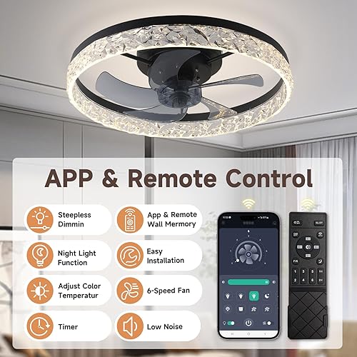 Miniatura 4 de Ventilador de techo de 20 pulgadas con luz, ventiladores de techo de perfil bajo con luces y control remoto, cambio de temperatura de color continuo