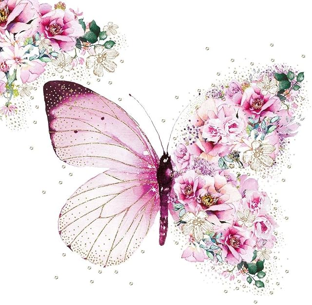CraftyThings 4 x Paper Napkins - Butterfly Flowers - Ideal for Decoupage/Napkin Art