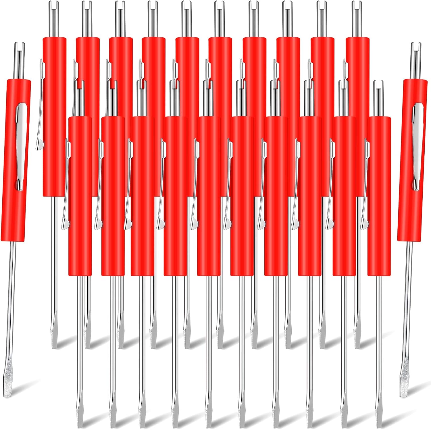 20 Pcs Pocket Screwdriver Double End Mini Screwdriver Set Dual-use Valve Core Removal Tool for Doorbell Electricians Mechanicians Technicians Assemblers(Red)