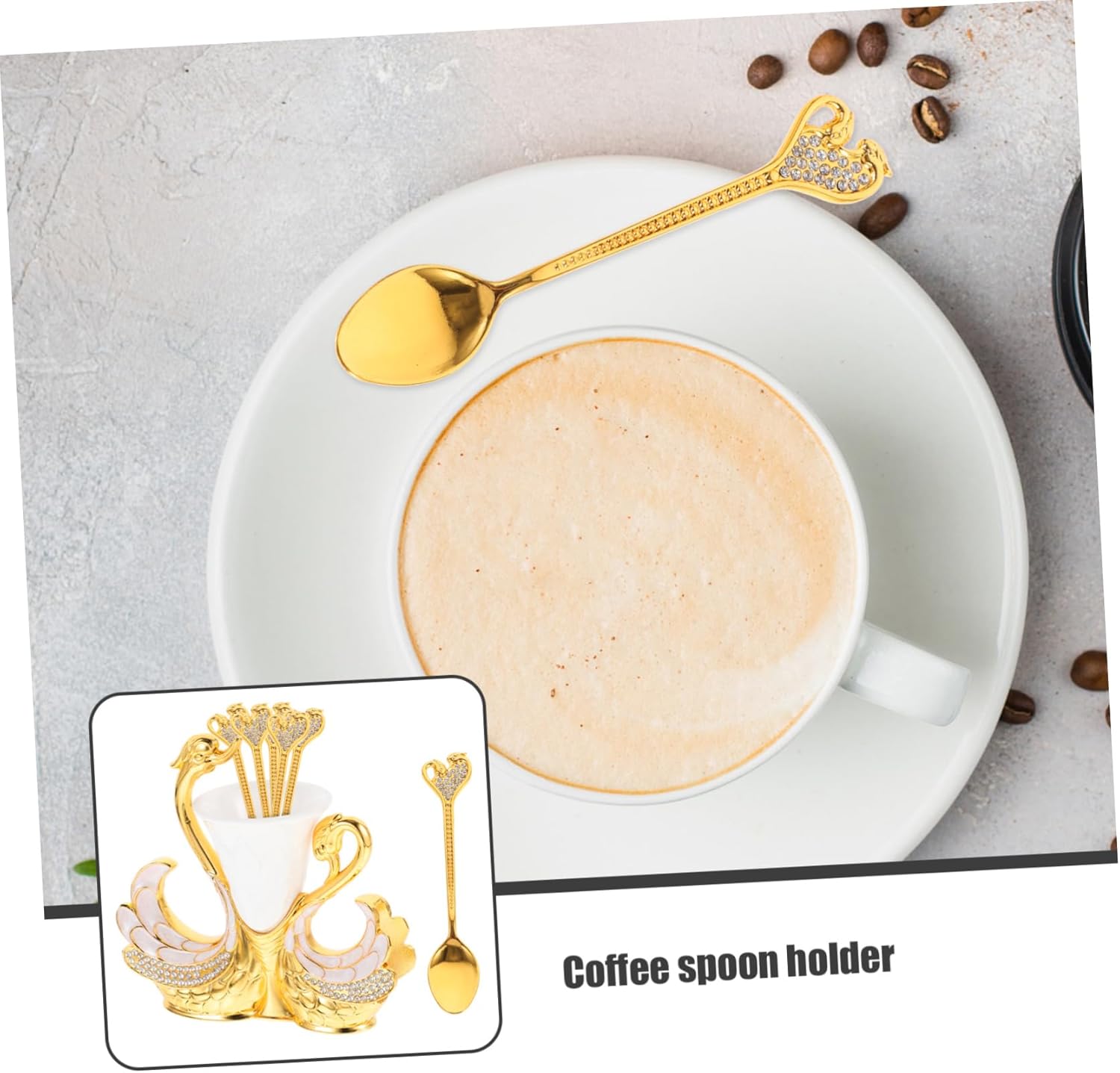 Mikinona 1set Creative Swan Spoon Holder with Dessert Coffee Spoons Smooth for Easy Mixing for Home Restaurant Use for Cake Soup and Porridge Serving