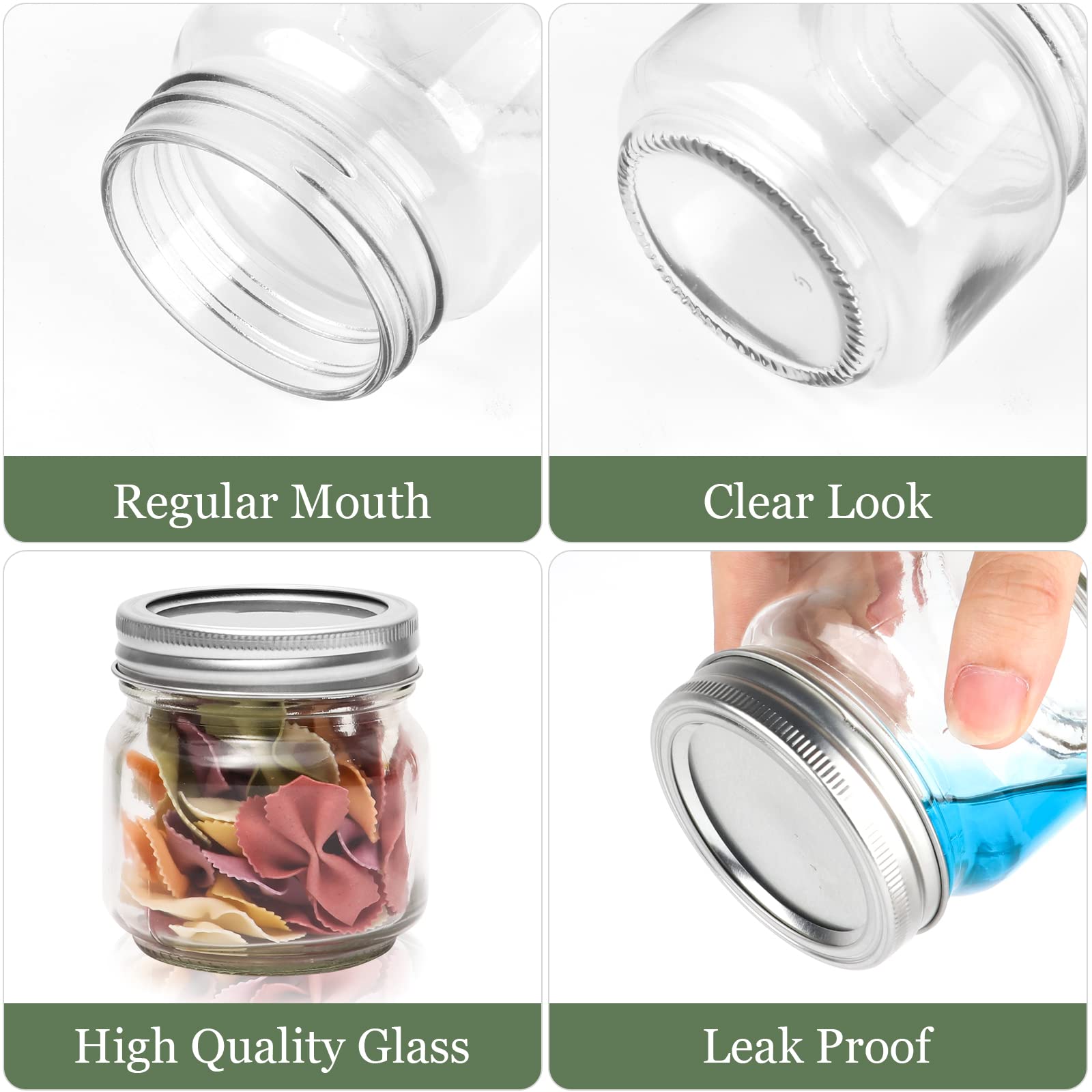 8 oz Glass Mason Jars, 24 Pack Clear Glass Jars with Regular Lids ...