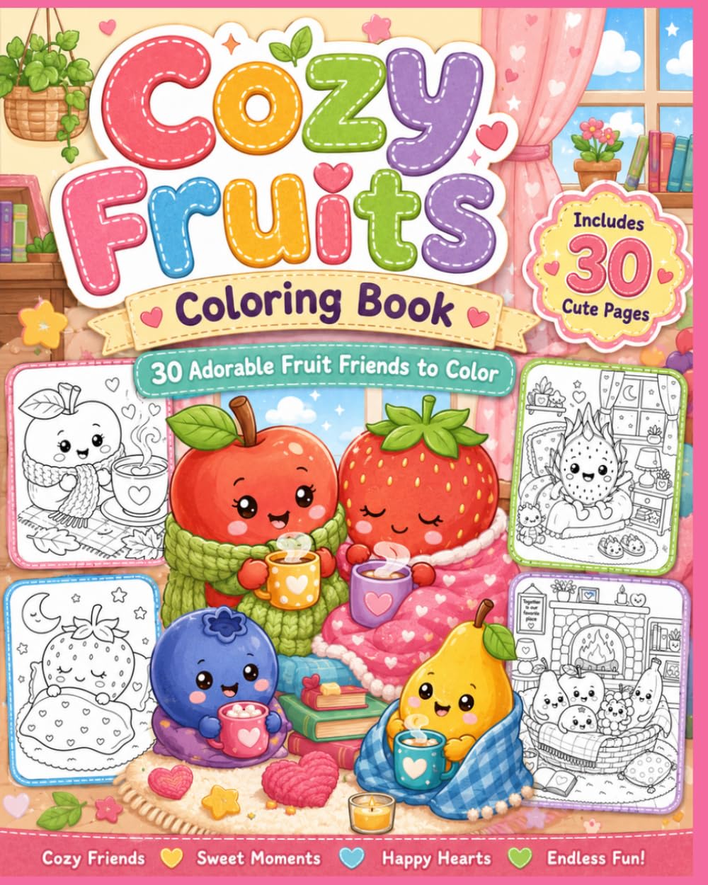 COLORING BOOK - COZY FRUITS: 30 Adorable Fruit Friends to Color