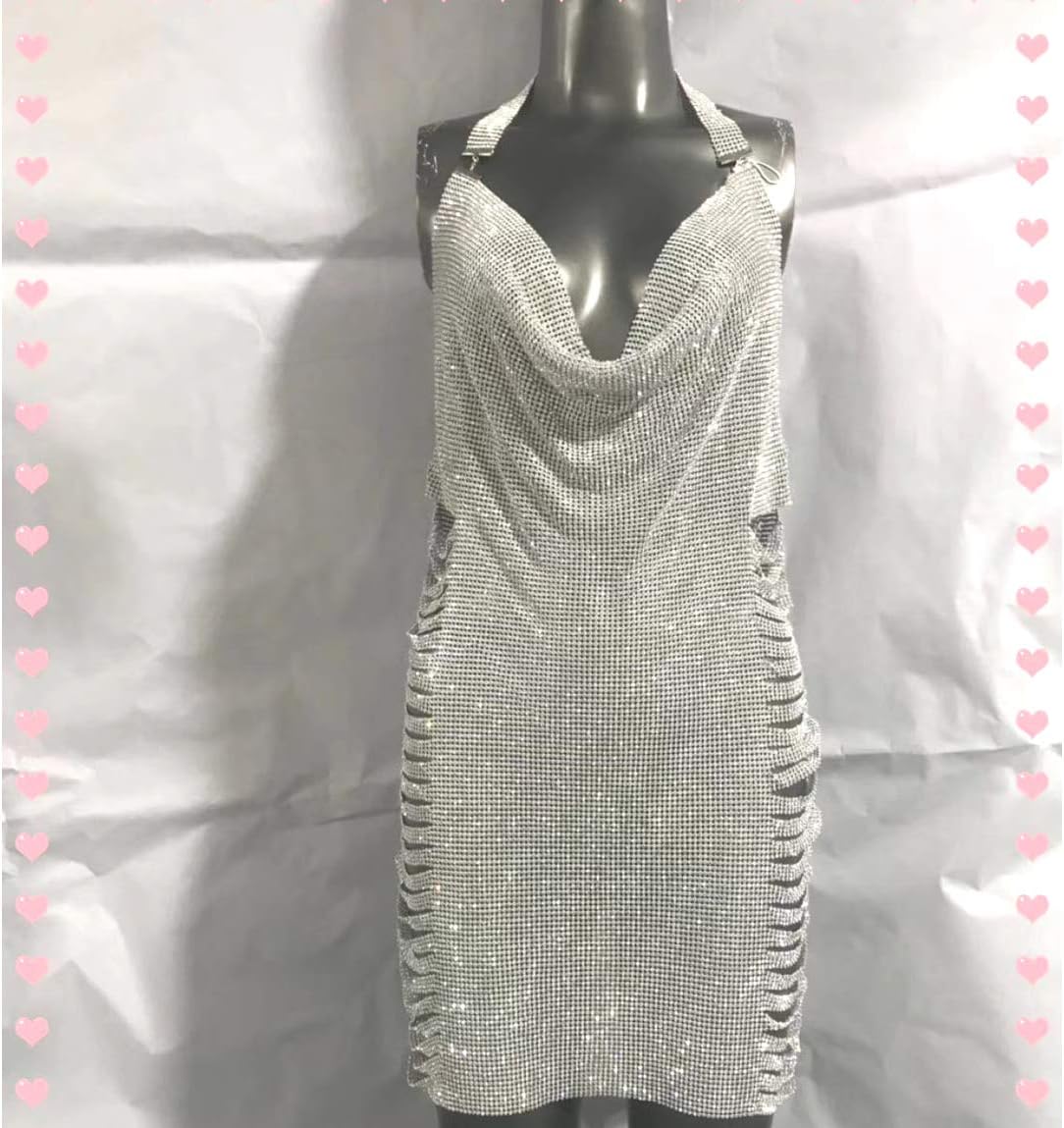 Craft Material Metal Rhinestone mesh Fabric cuttable for Clothing Bag Making Party Decorations (Silver Rhinestone)