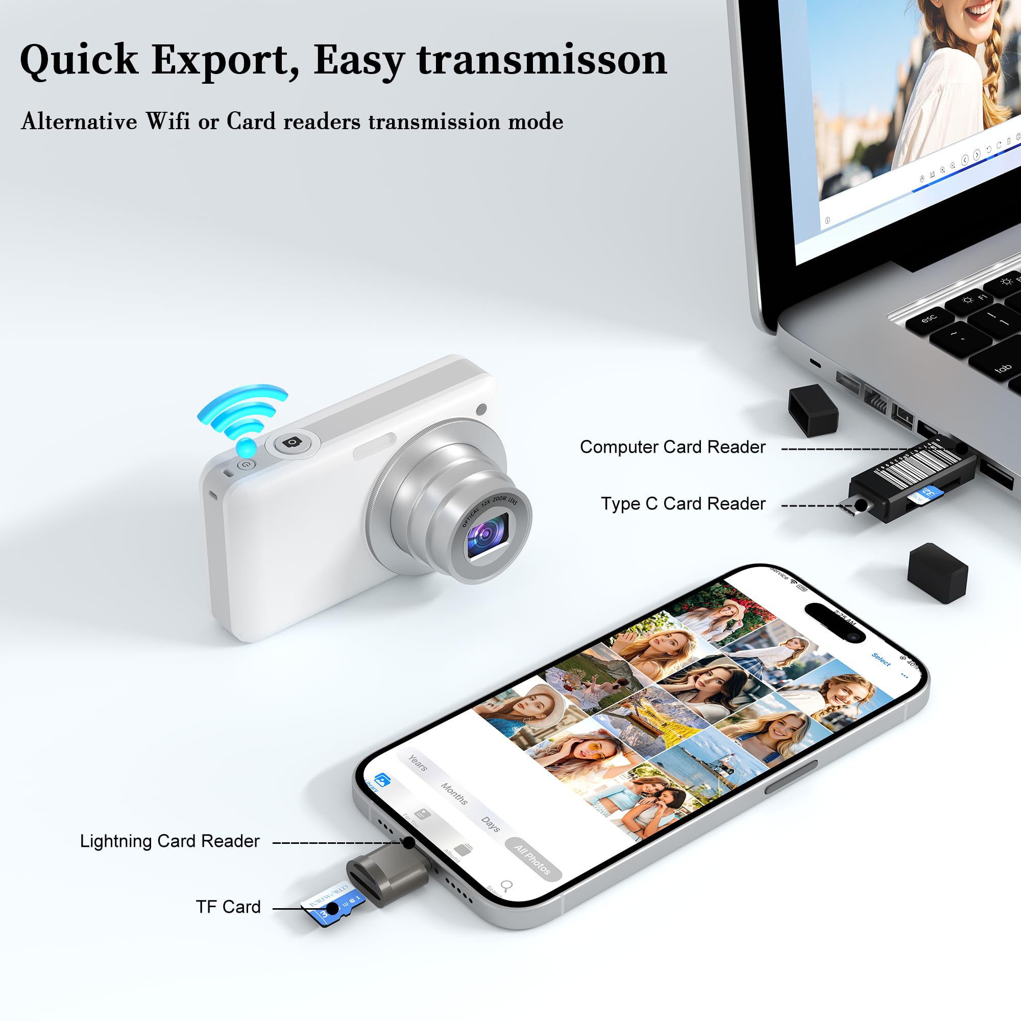 Fotocamera digitale 4K 64MP: fotocamera compatta portatile con zoom ottico 12x, autofocus e anti-shake tascabile, per viaggi, adolescenti, studenti, adulti, scheda da 64 GB inclusa
