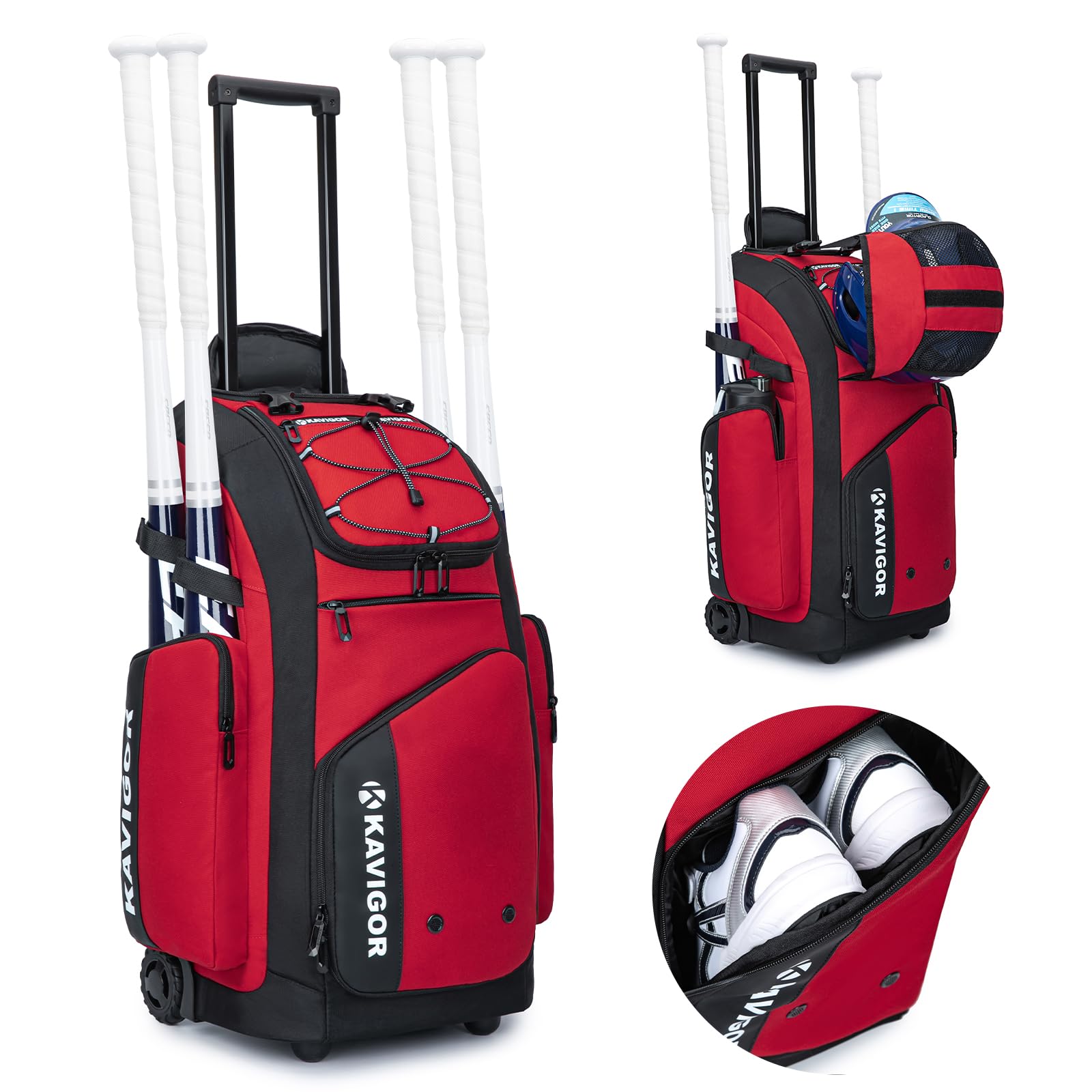 KAVIGOR 60L Rolling Baseball Bag