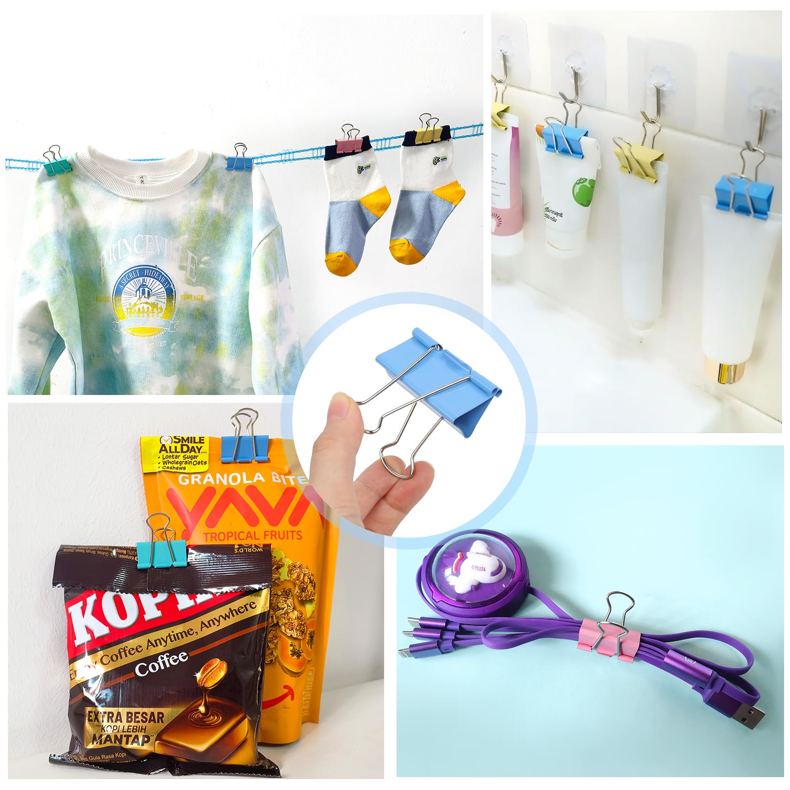 Paper Clips and Binder Clips Assorted Sizes, 240 PCS Colored Office Clips Set Large Medium Small Paper Clamps Paperclips Push Pin Thumb Tacks, College Supplies Home Office Supplies Document Organizing