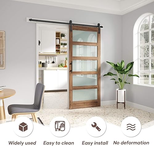 Miniatura 7 de FREDBECK Puerta de granero de cristal de 36 x 84 pulgadas con kit de herrajes para puerta corrediza de granero de 6.6 pies incluido, montaje de