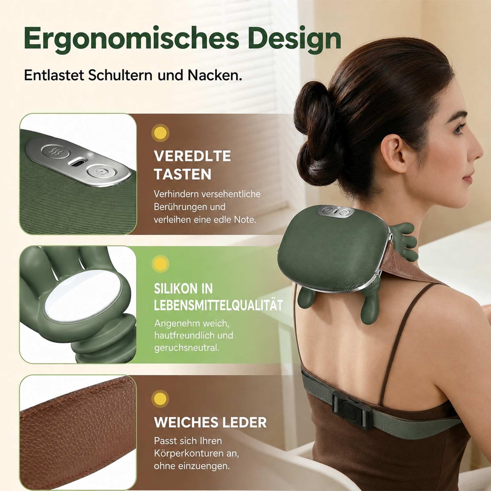 4D Nackenmassagegerät mit Wärme, Tragbares Nacken und Schulter Shiatsu Massagegerät, Kabellos Tiefengewebe Knetmassagegerät mit USB-C, 3 Modi & 2 Heizstufen, Ideal für Büro, Zuhause & Reise
