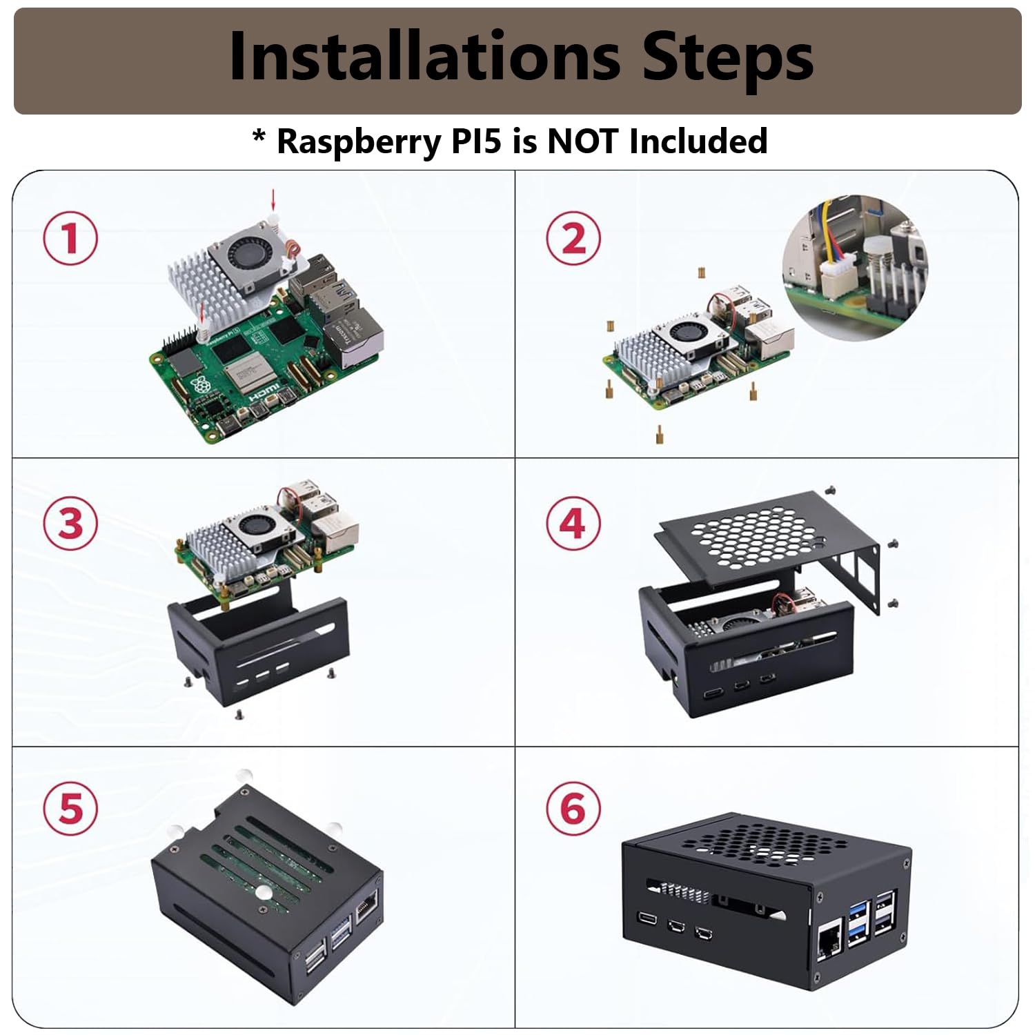 Digitalkey Carcasa Grande para Raspberry Pi 5 con Soportes VESA y Enfriador Activo, Soporte para SSD PCIe M.2 NVMe, Material de Hierro