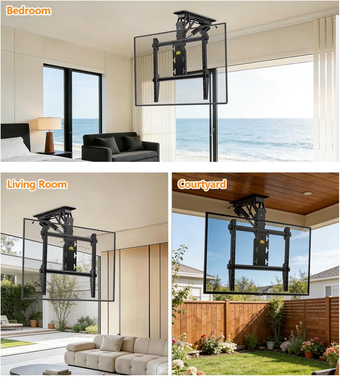 FORGING MOUNT Electric Ceiling TV Mount with Remote, Off-Center VESA Design for 37-86 inch TVs, Holds 110 lbs, VESA 600x600, Heavy Duty Motorized TV Ceiling Mount Flip Down Fits Flat & Pitched Roof